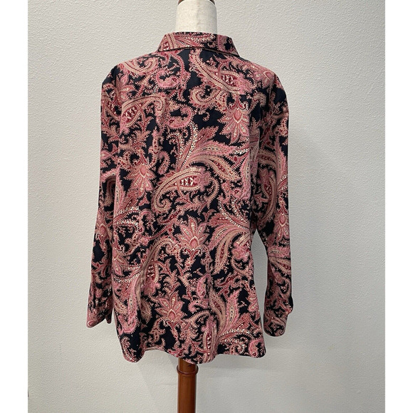 Chaps Ralph Lauren Button Up Shirt Top Size 2X Dark Paisley Flip Cuff Cotton - Picture 2 of 8